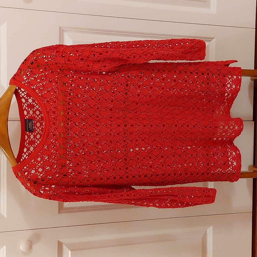 Tommy Bahama Red Crochet Swim Cover-Up